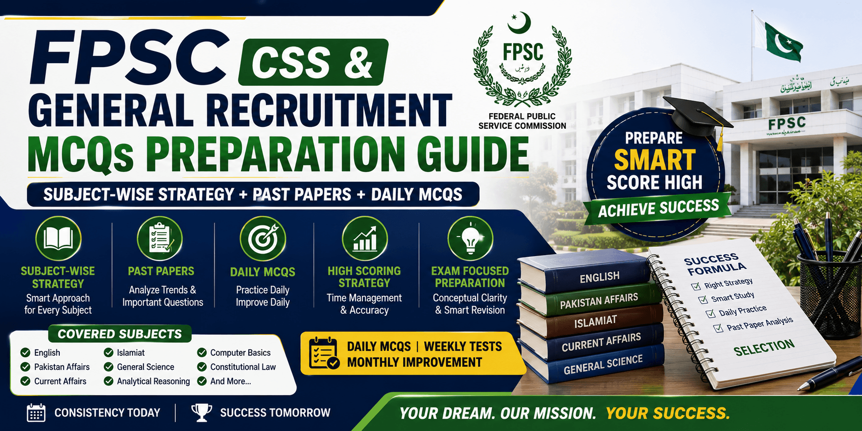 FPSC CSS & General Recruitment MCQs Preparation Guide 2026 - Subject-Wise Strategy, Past Papers & Daily Practice Plan